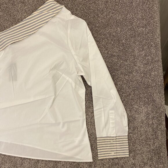 Express Women's Poplin Striped Collar One Shoulder Draped Top Size XL - NWT $68 - Picture 7 of 16